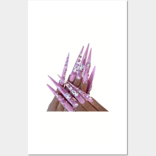 Purple bling acrylic nail art Posters and Art